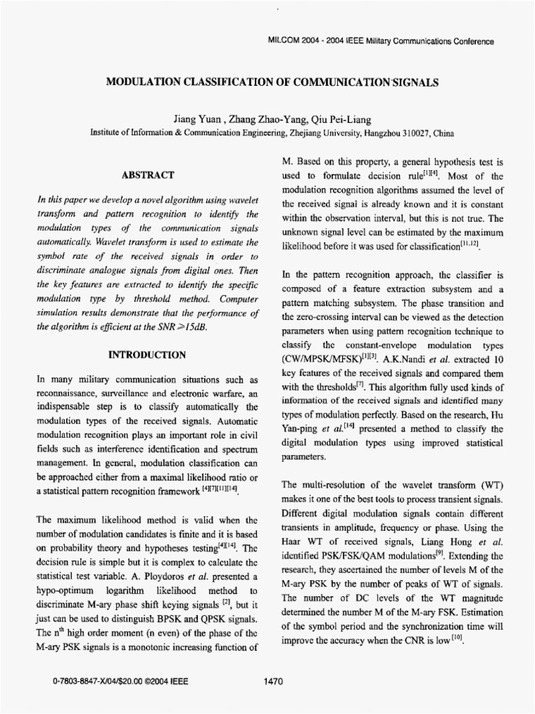 Modulation Classification of Communication Signals | PDF | Frequency ...