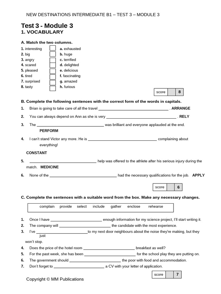 New Destinations Intermediate B1 British Test 3 | PDF