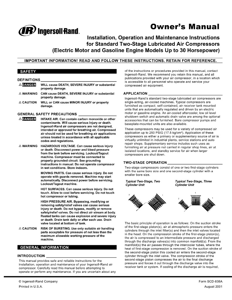 Compressor - Ingersoll-Rand Owner's Manual (15T) | Belt (Mechanical) |