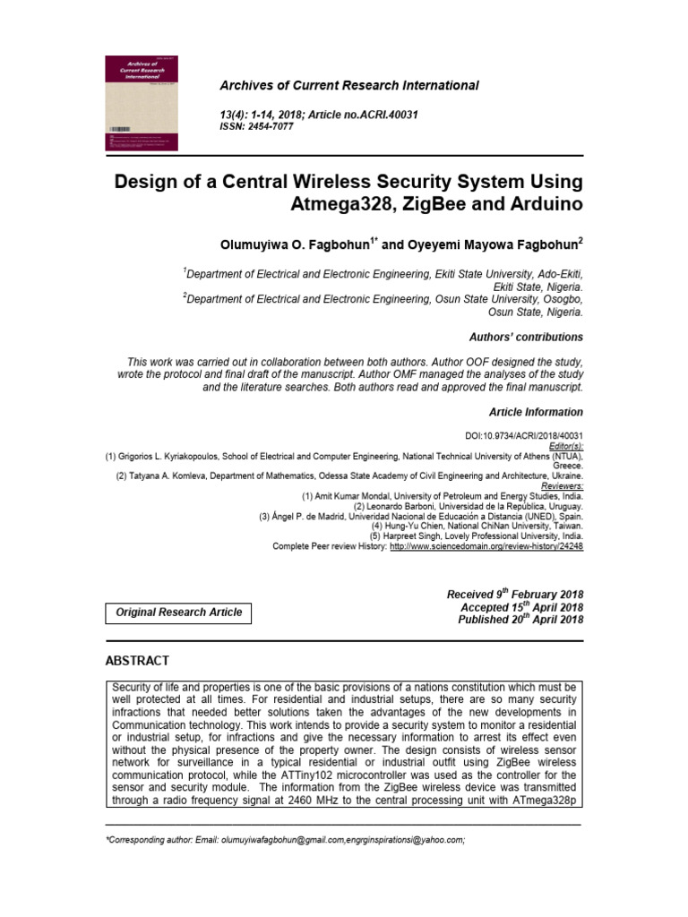 Design of a Central Wireless Security System Using Atmega328 Nifqtbd2cj ...