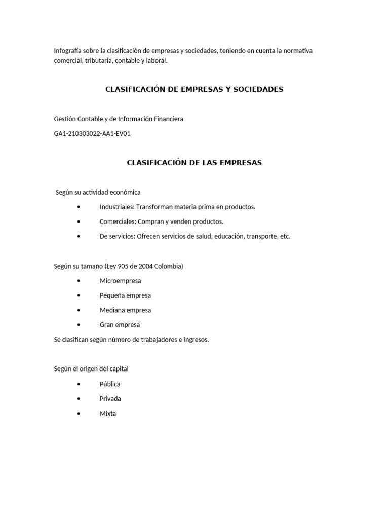 Infografía Sobre La Clasificación de Empresas y Sociedades | PDF ...