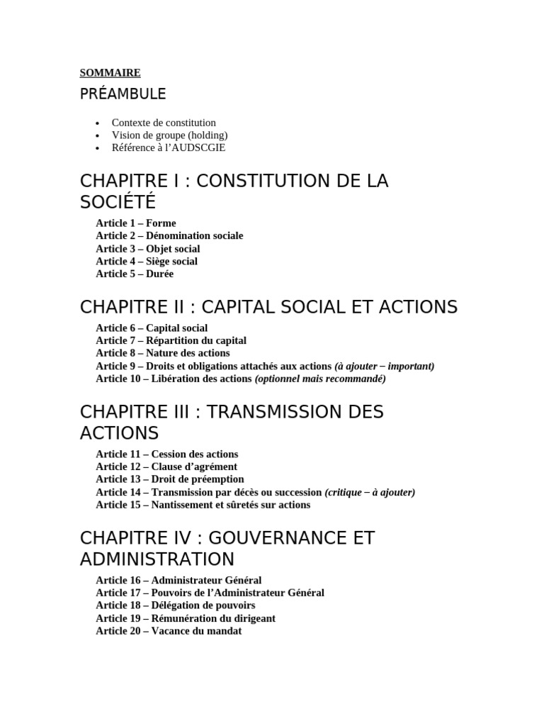 Sommaire Statut Ecg-Sa | PDF