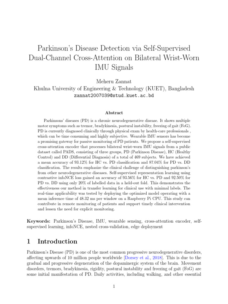 Parkinsons Disease Detection via Self-Supervised | PDF | Parkinson's ...
