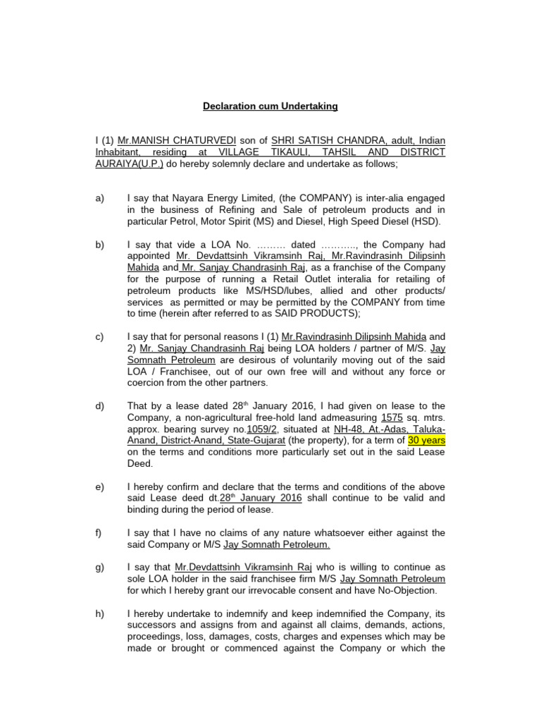 03. Declaration Cum Undertaking Outgoing Partners Stamp Paper-EDITED | PDF
