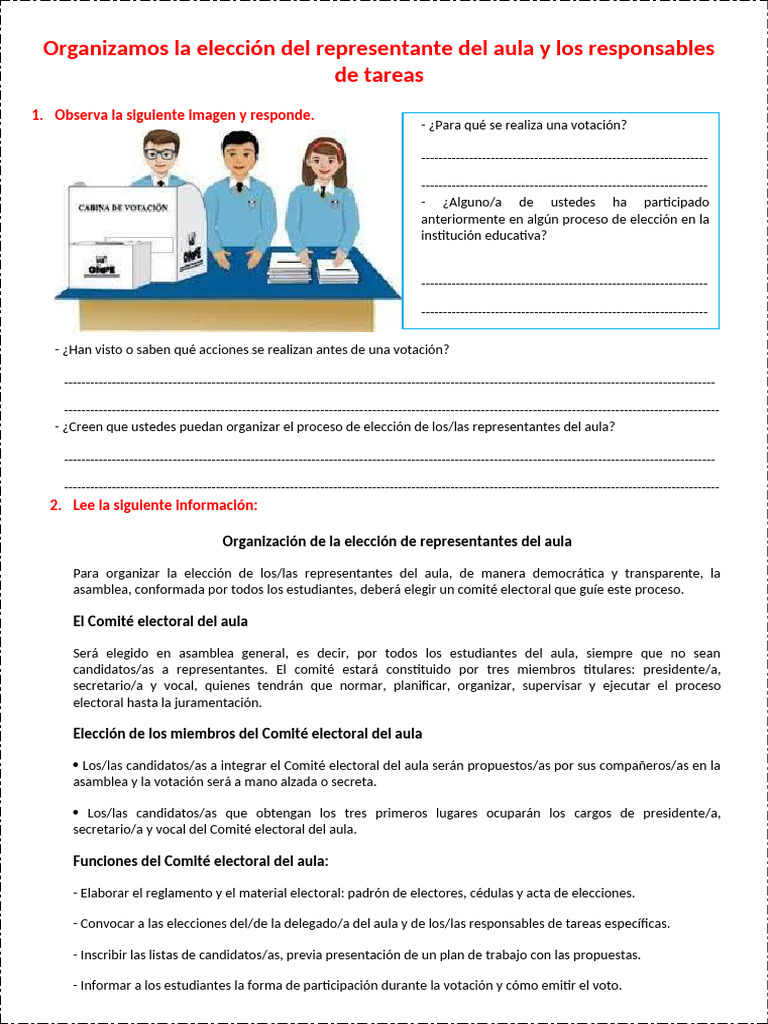 D1 A2 FICHA PS Organizamos La Elección Del Representante Del Aula y Los ...
