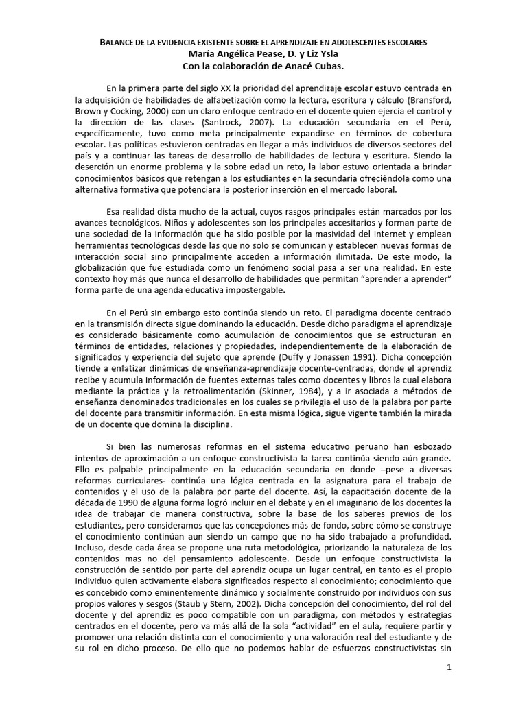 3. BALANCE DE LA EVIDENCIA EXISTENTE SOBRE EL APRENDIZAJE EN ...