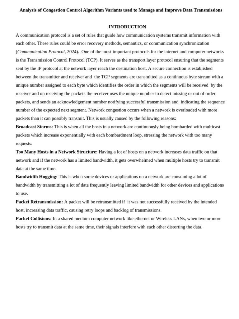 Comparative Analysis of the Variants of the Congestion-control ...
