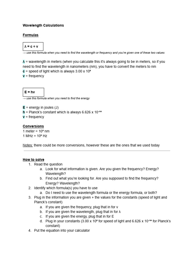 Wavelength Calculations | PDF