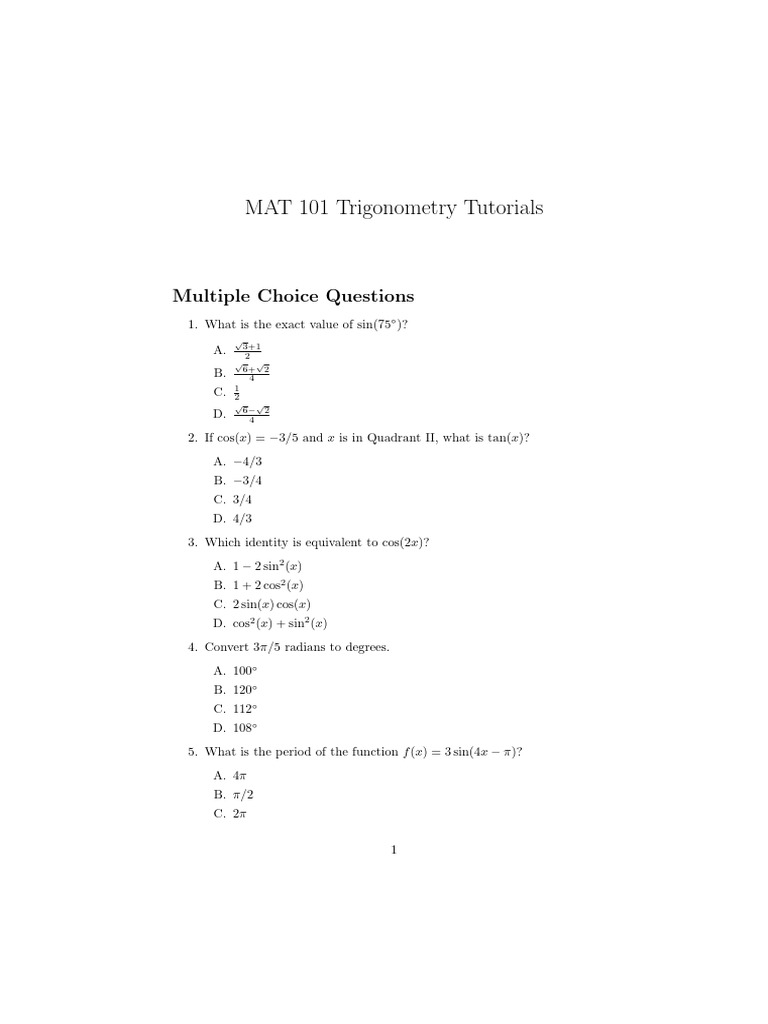 MAT 101 25 T3 Trig | PDF | Trigonometric Functions | Elementary Geometry