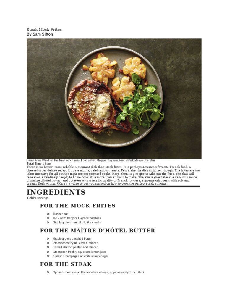 Steak Mock Frites | PDF | French Fries | Cooking