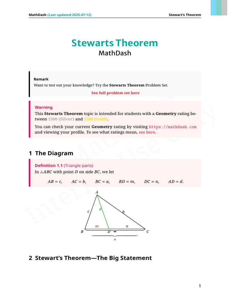 Stewarts Theorem Module | PDF | Geometry | Euclidean Plane Geometry