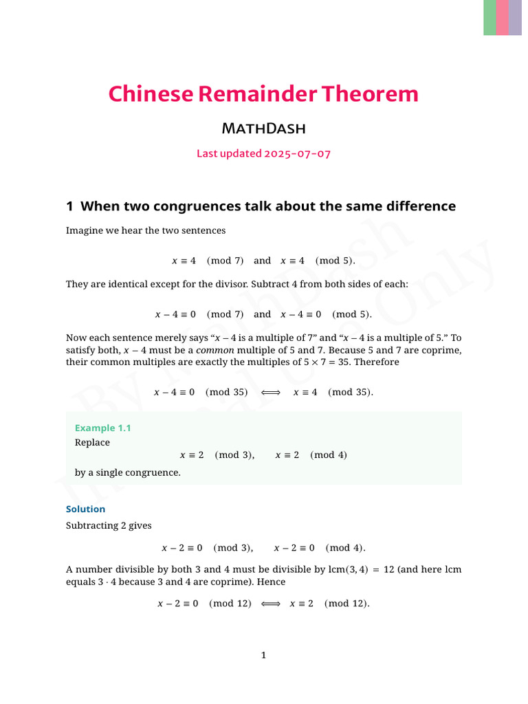 Chinese Remainder Theorem Module | PDF | Algebra | Elementary Mathematics