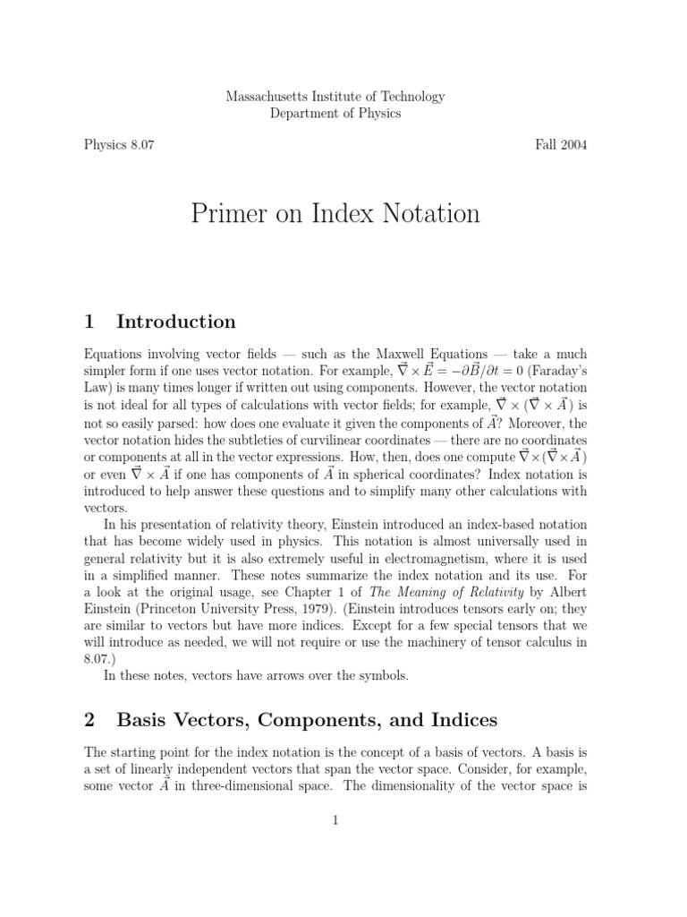 2004)Primer Index Notation | PDF | Euclidean Vector | Gradient
