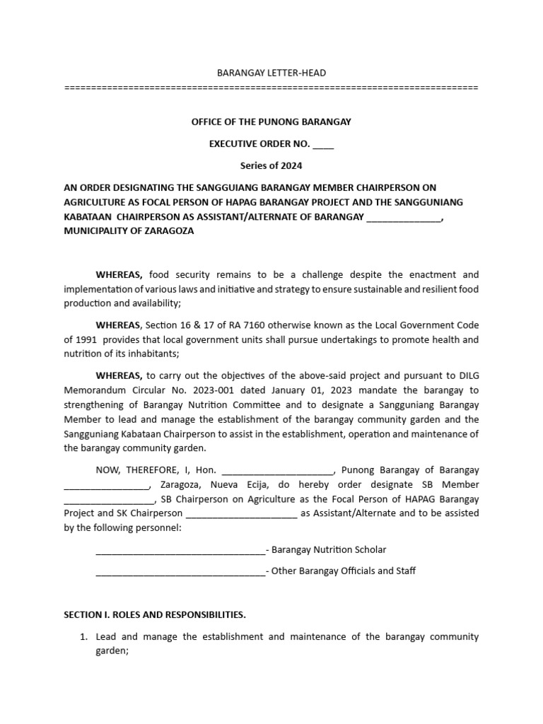 EO_hapag_designating_sbm_sk | PDF | Agriculture