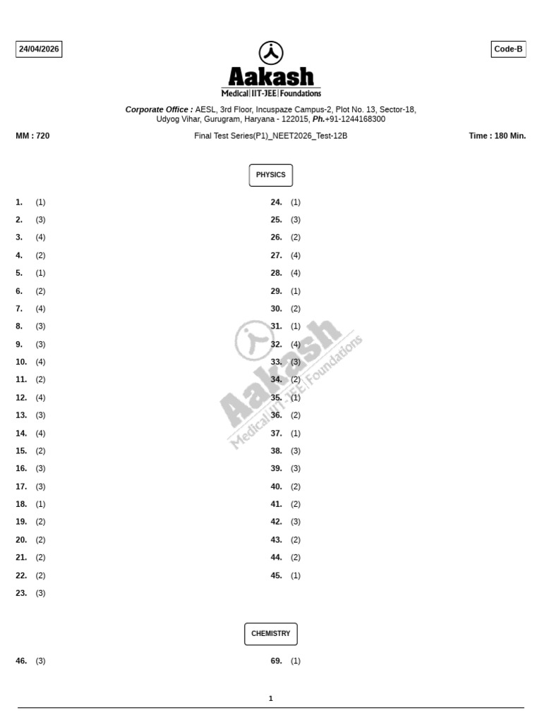 FTS (P1) 12B - 24 04 2026 - Sol | PDF