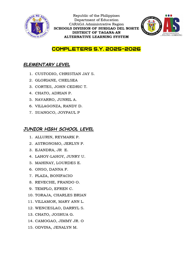 2.3. ALS COMPLETERS 2025-2026 | PDF