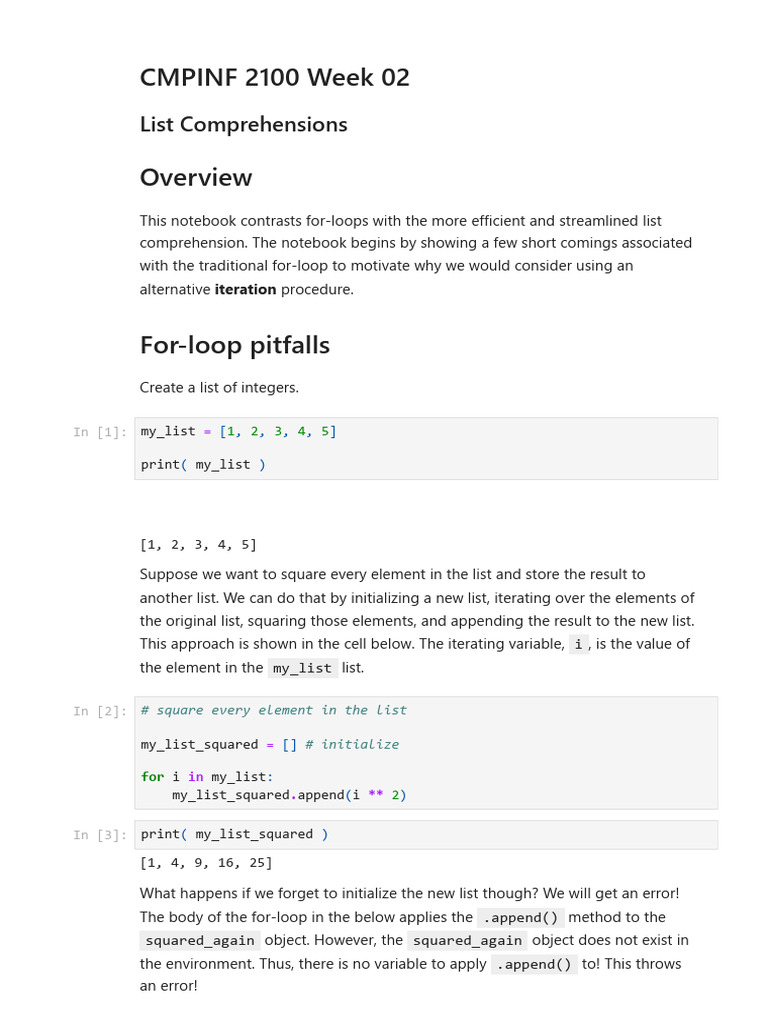 Week 02 List Comprehensions | PDF | Computer Programming | Programming ...