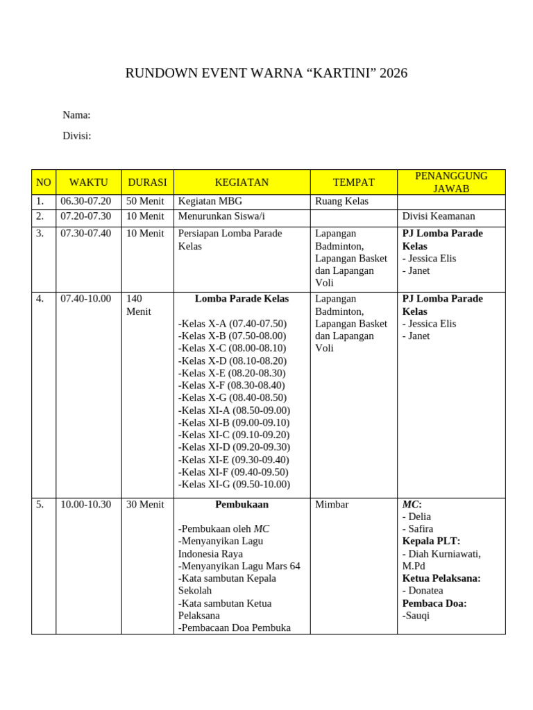 Rundown Event Warna 2026 Fix 8 | PDF