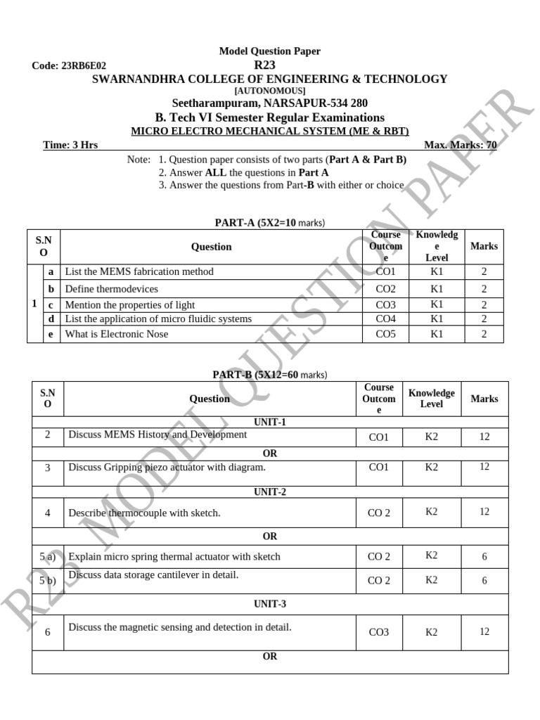 R23 III MEMS MODEL QUESTION PAPER | PDF | Applied And Interdisciplinary ...