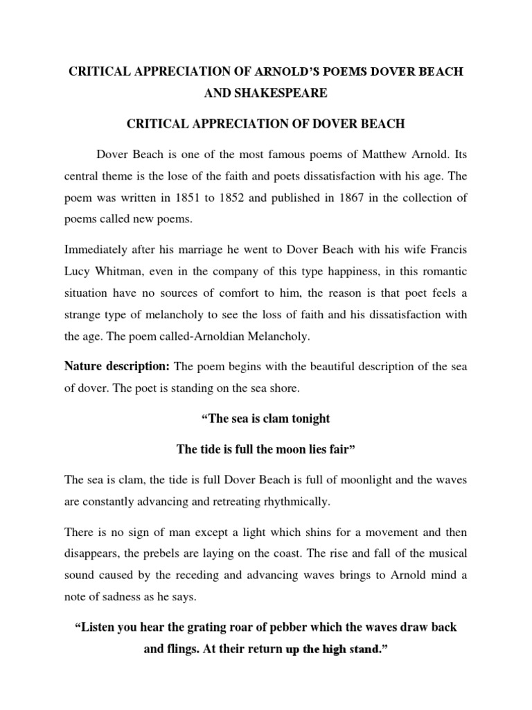 Critical Appreciation of Arnold's Poetry | PDF | Poetry