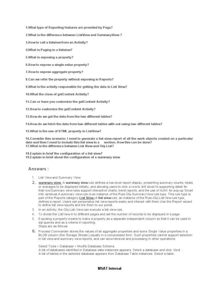 Pega Faqs PDF Database Index Table (Database)