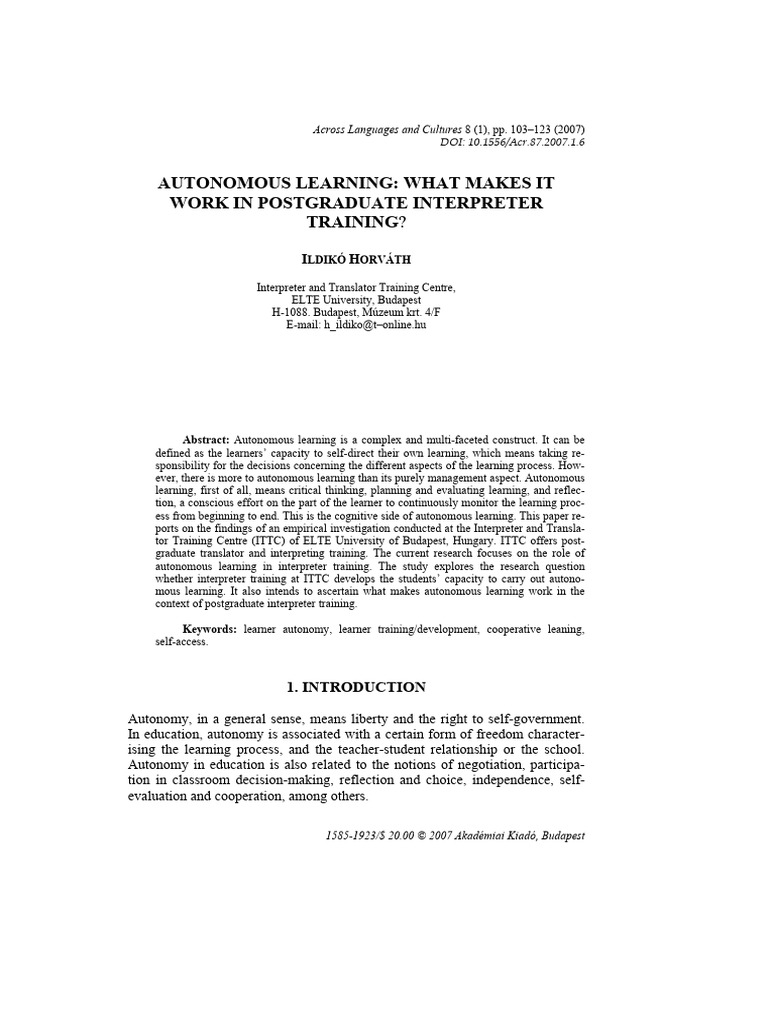 Autonomous Learning What Makes It Work i 1 2 | PDF | Learning | Teachers