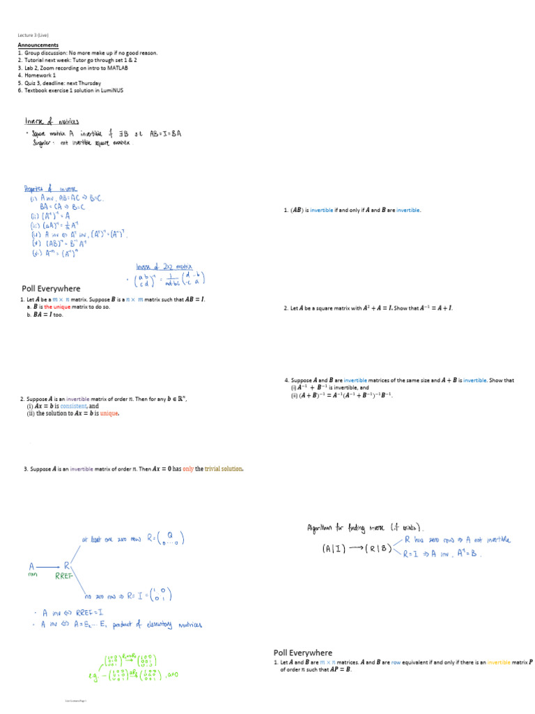 Lecture 3 (Blank) | PDF | Matrix (Mathematics) | Functions And Mappings