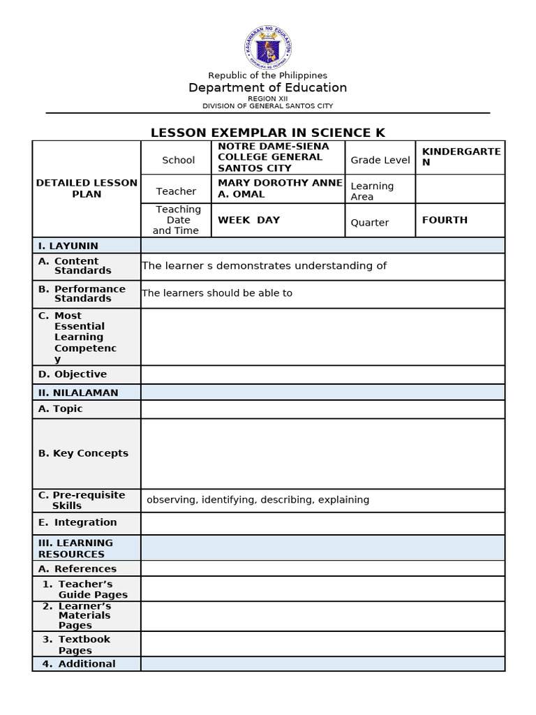 Lesson plan in Science 6 | PDF | Learning | Teachers