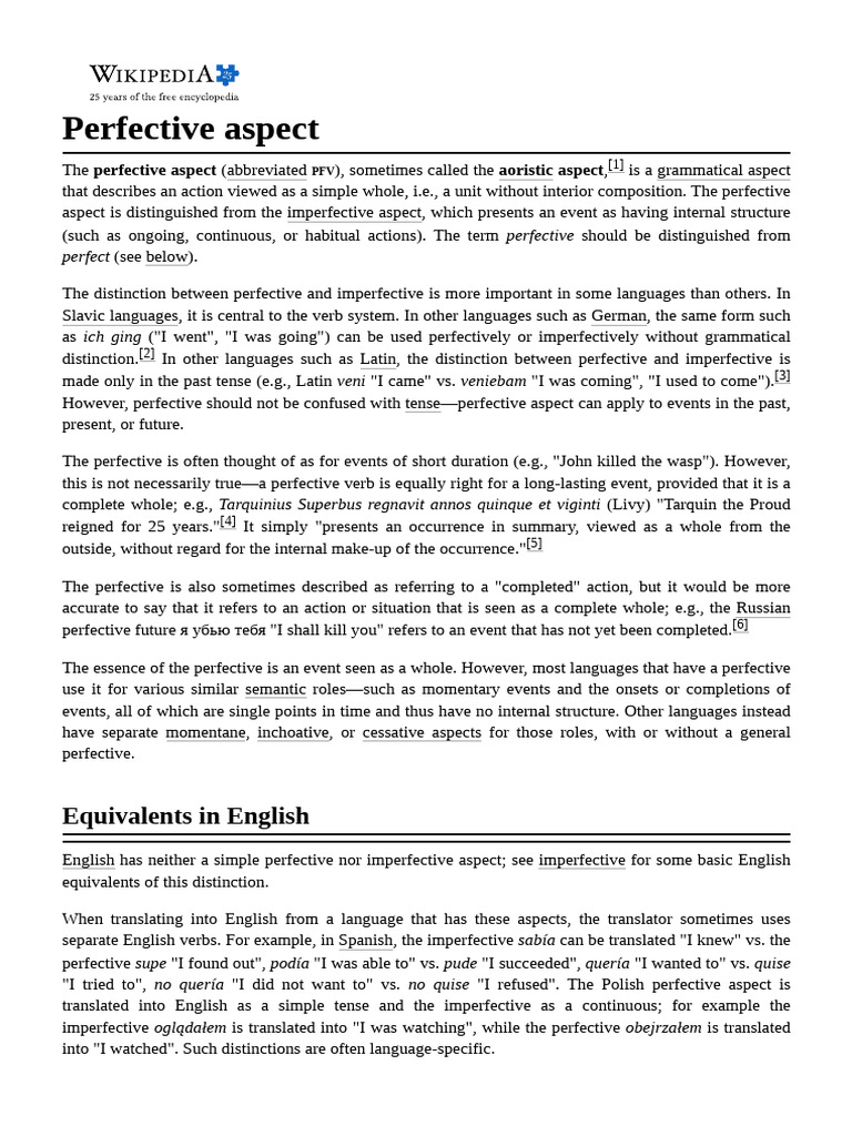 Perfective Aspect | PDF | Perfect (Grammar) | Linguistic Typology