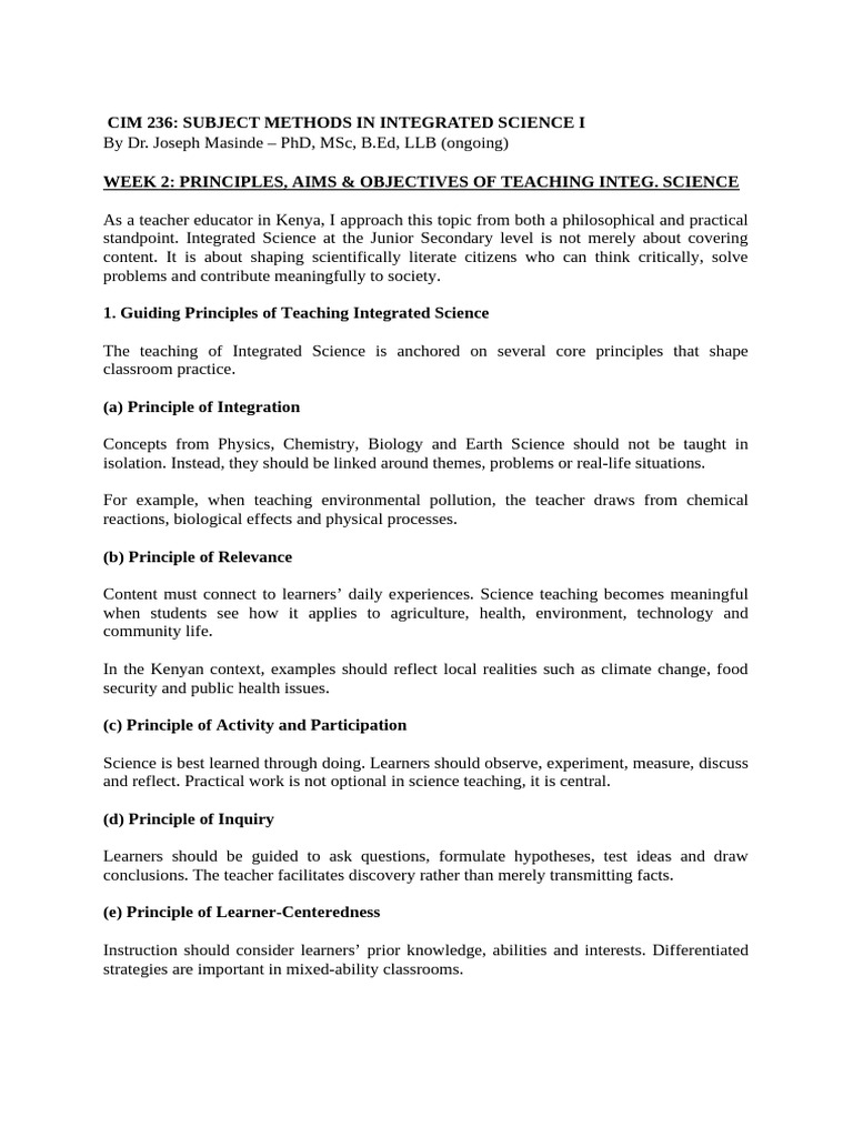 Lecture 2 Aims of Teaching Integrated Science | PDF | Science | Science ...