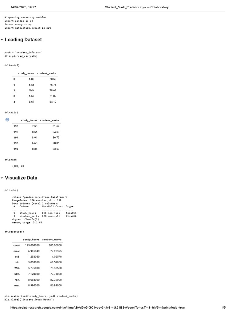 Student Mark Predictor - Ipynb - Colaboratory | PDF | Computer ...