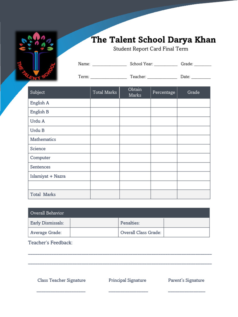 Student Report Card Format (1) | PDF