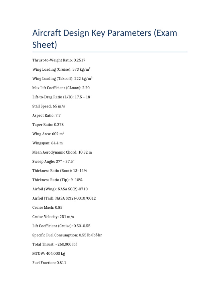 Aircraft Design Exam Sheet | PDF