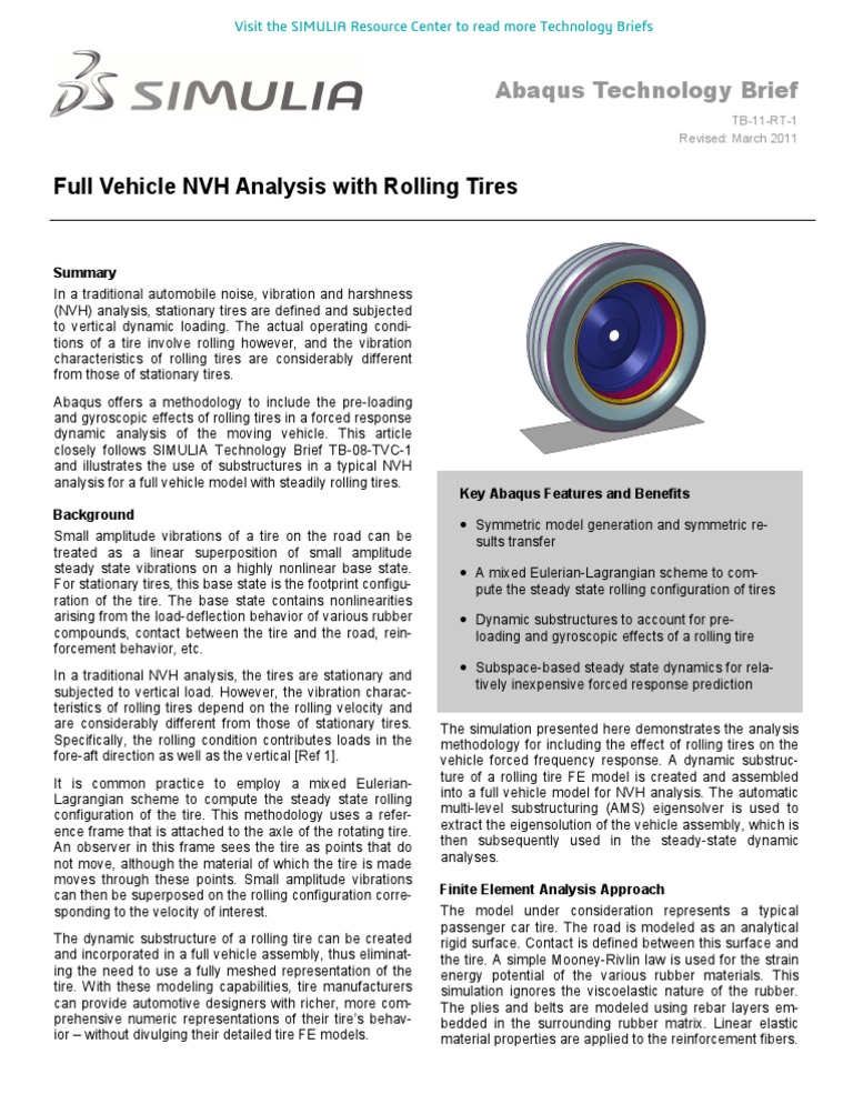 NVH Analysis with Rolling Tires in Abaqus | PDF | Tire | Steady State