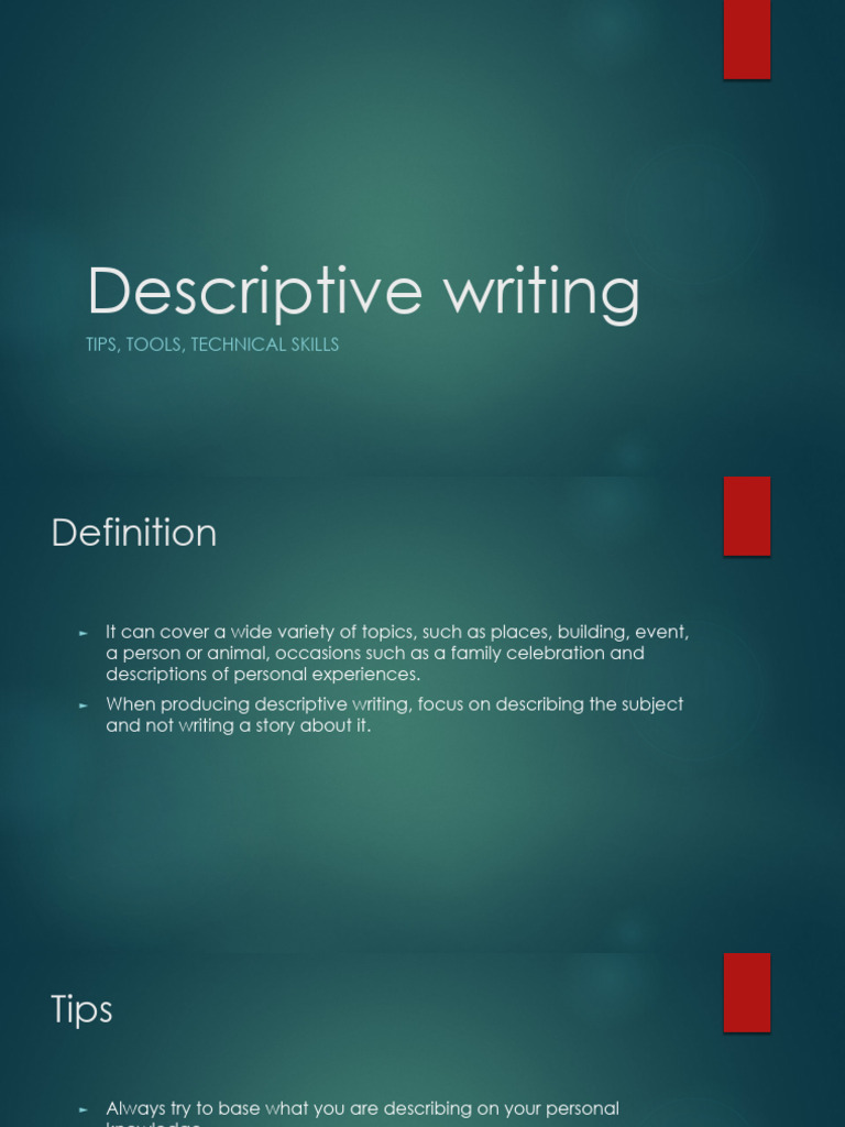 Descriptive Writing.pptx | PDF | Subject (Grammar) | Verb