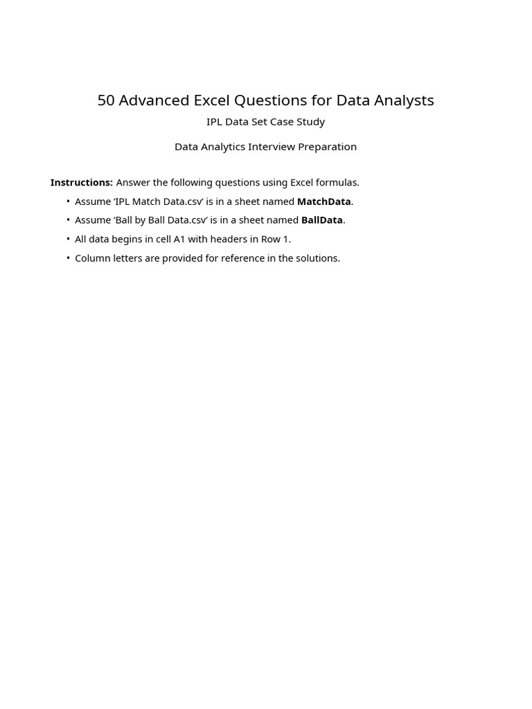 50 Advanced Excel Questions IPL Data Set | PDF | Computing | Cricket
