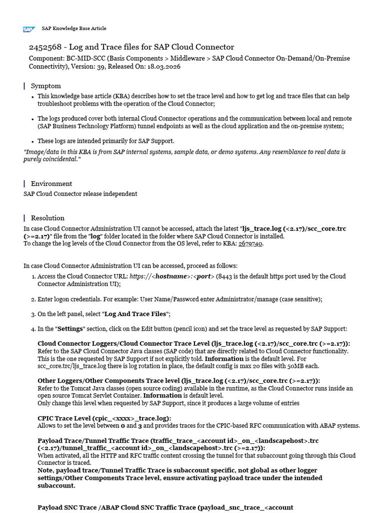 Log and Trace Files For SAP Cloud Connector | PDF | Transport Layer ...