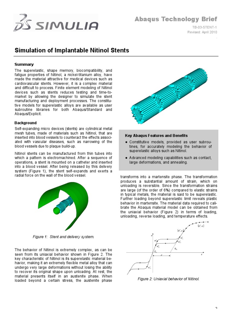 Simulation of Implantable Nitinol Stents 2003 Materials Chemical