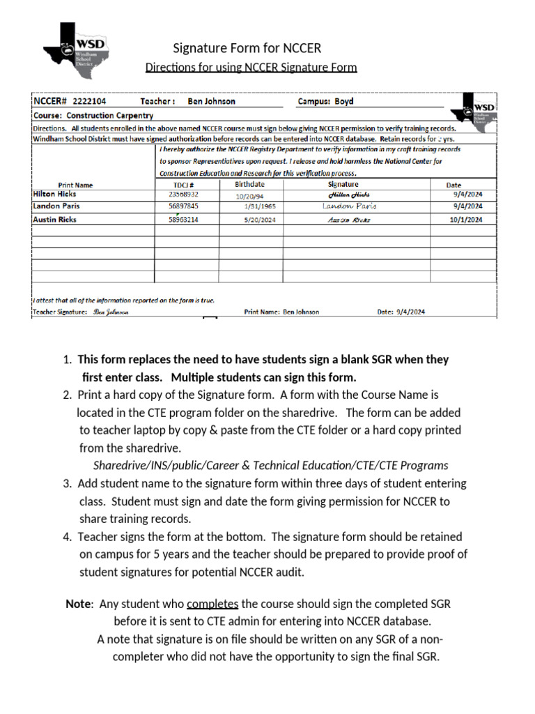 Bc. Directions.ncceR Signature Form | PDF