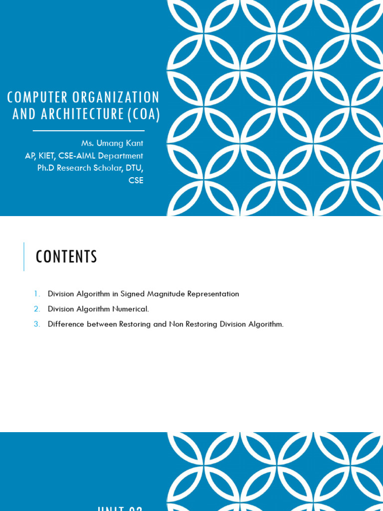 2.3_Unit2_Division Algorithm, Hardware Implementation and Numerical on ...