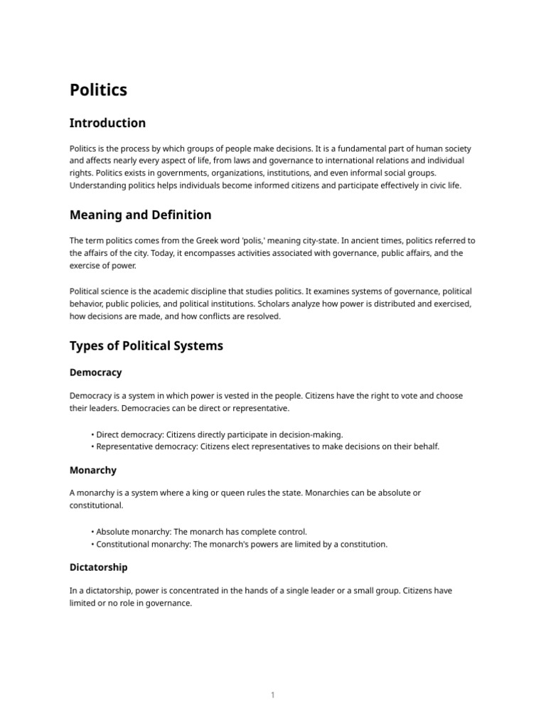 Politics Document (Part 1) | PDF | Democracy | Political Ideologies