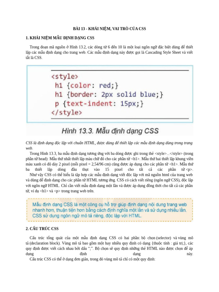Bài 13 Khái Niệm Vai Trò Css | PDF
