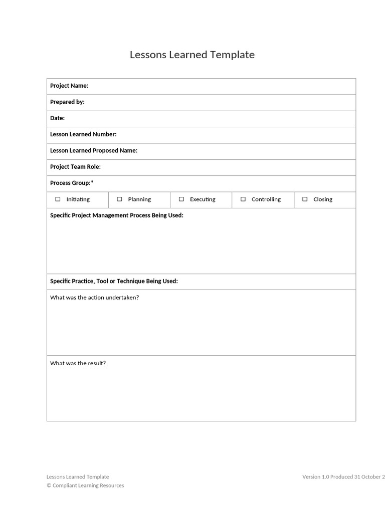 Lessons Learned Template v1.0 | PDF