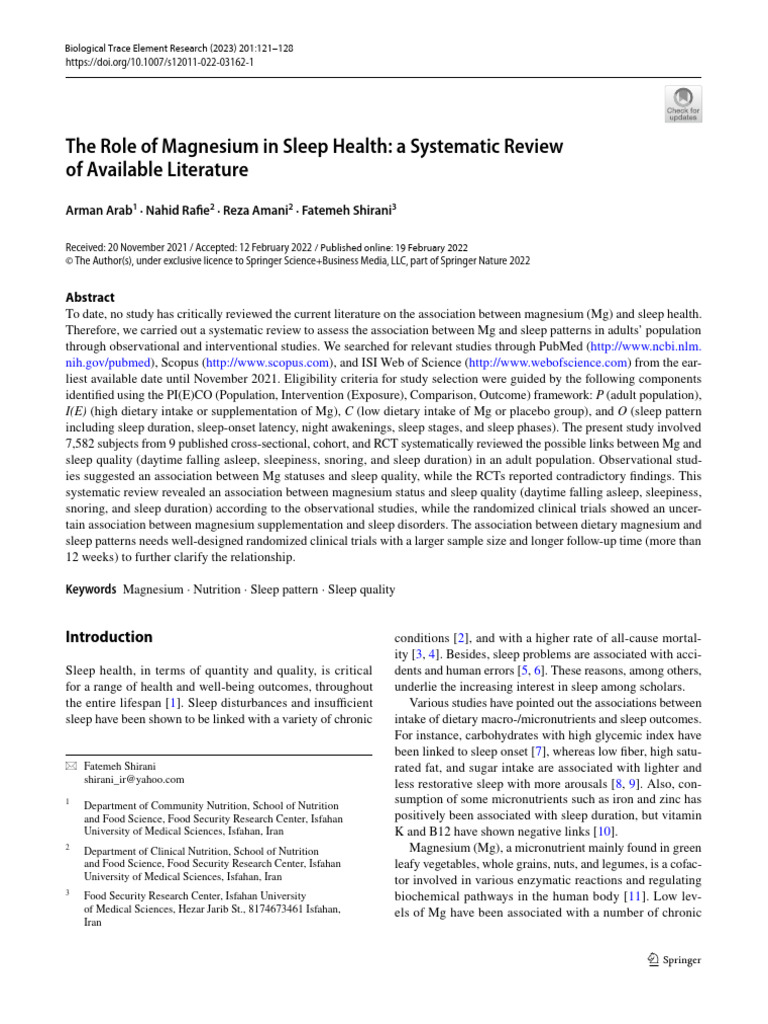 The Role of Magnesium in Sleep Health_ a Systematic Review -- Arman ...