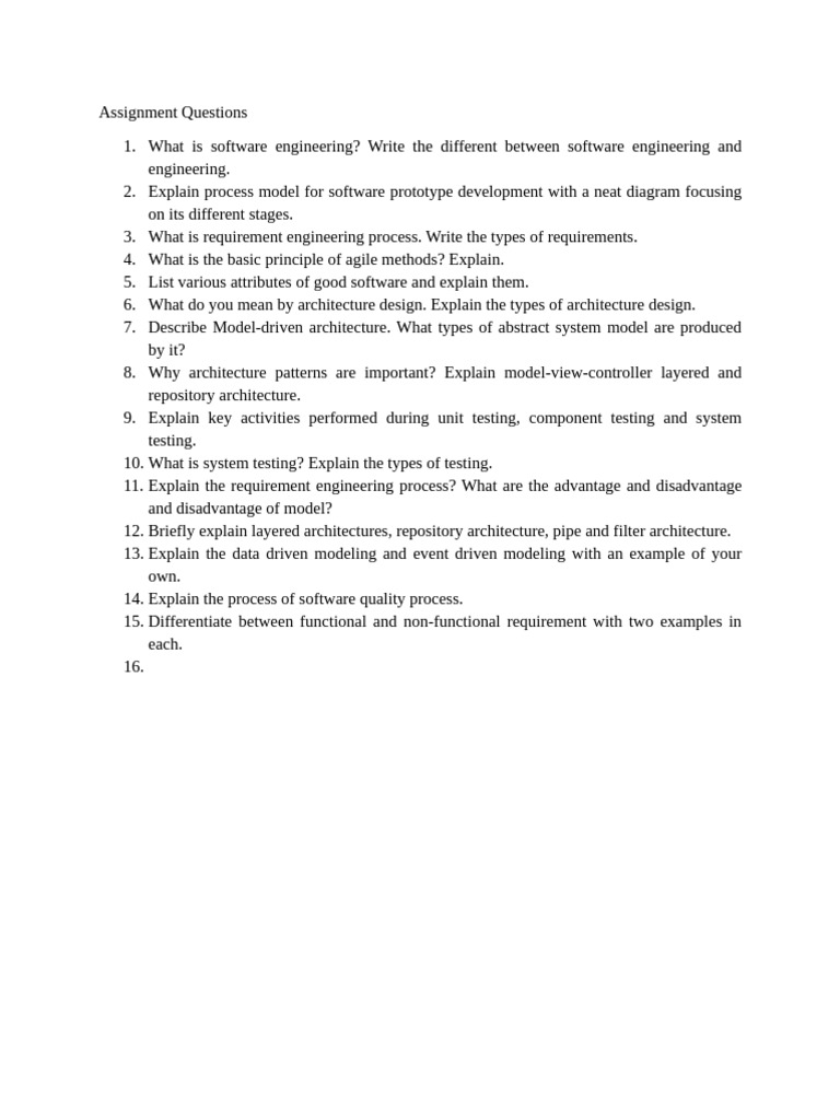 Assignment Questions of Software Enginnering | PDF