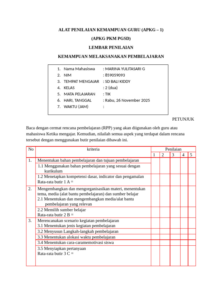 Lembar Penilaian Apkg | PDF
