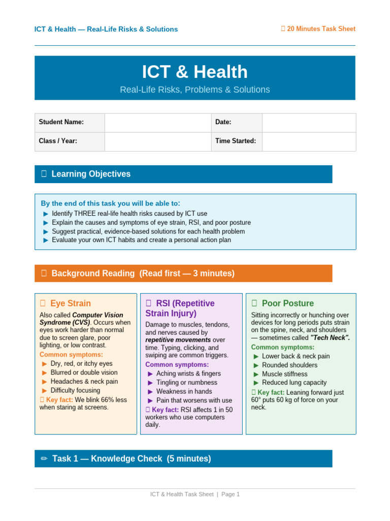 ICT Health Task Sheet | PDF | Diseases And Disorders | Clinical Medicine