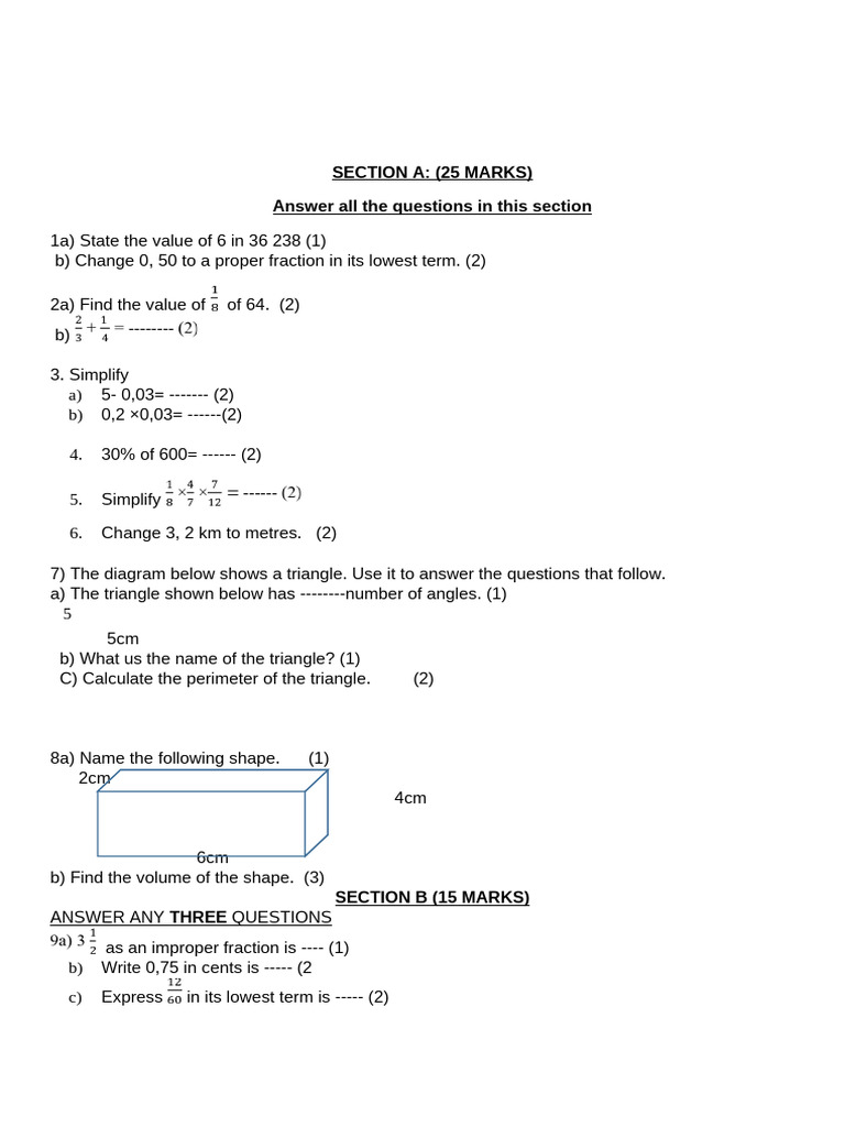 Maths Grade 5 Revision Test | PDF
