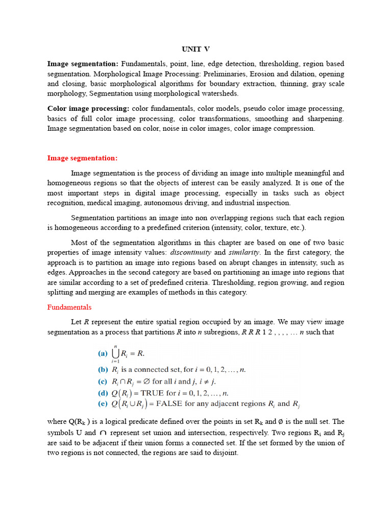 DIP UNIT - V | PDF | Data Compression | Image Segmentation