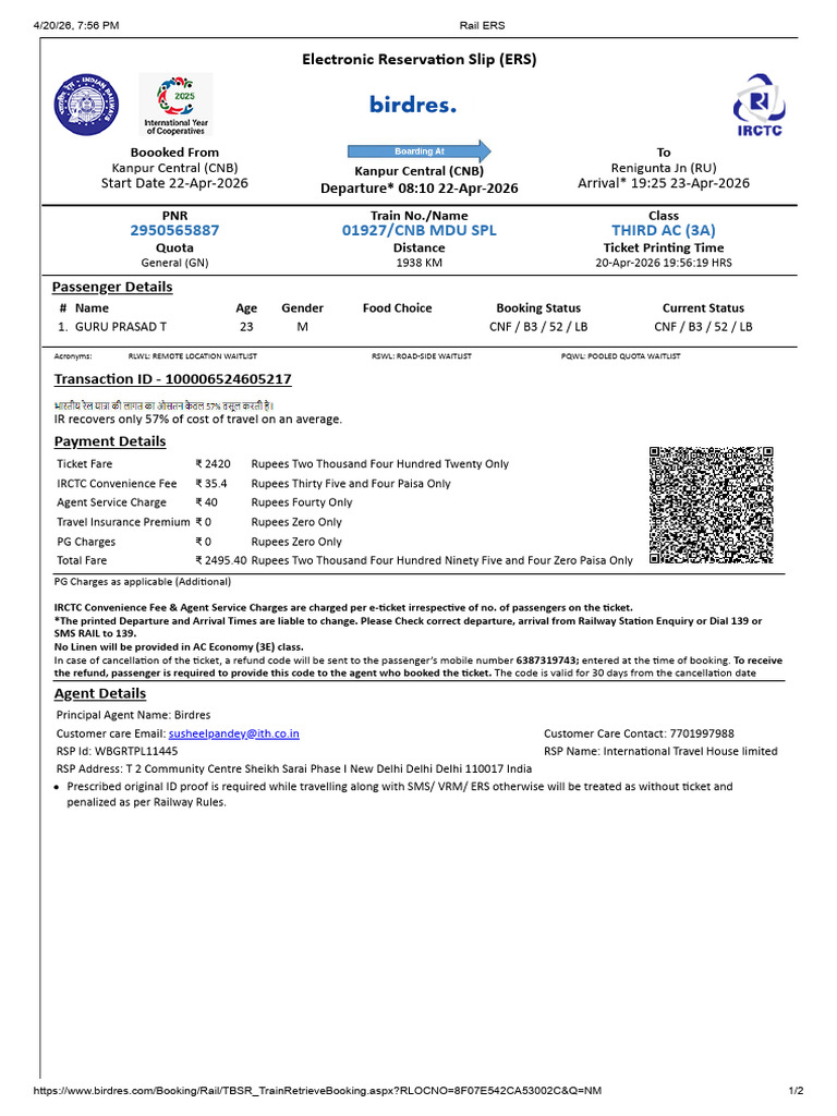 BirdRes TBSR TrainRetrieveBooking - 2950565887 | PDF | Identity ...